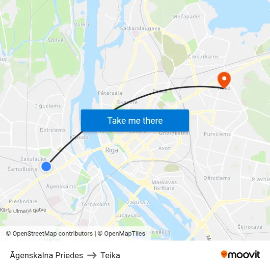 Āgenskalna Priedes to Teika map