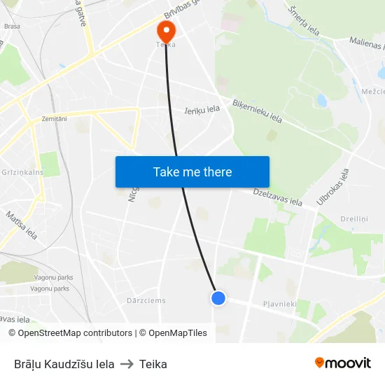 Brāļu Kaudzīšu Iela to Teika map