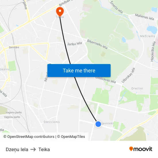 Dzeņu Iela to Teika map