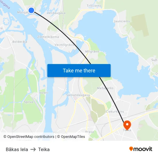 Bākas Iela to Teika map