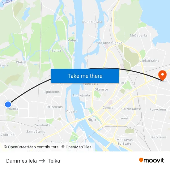 Dammes Iela to Teika map