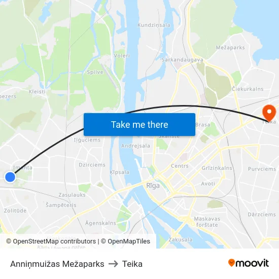 Anniņmuižas Mežaparks to Teika map