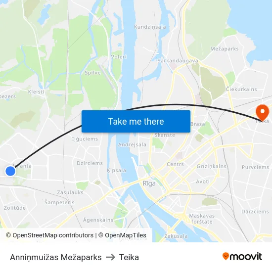 Anniņmuižas Mežaparks to Teika map