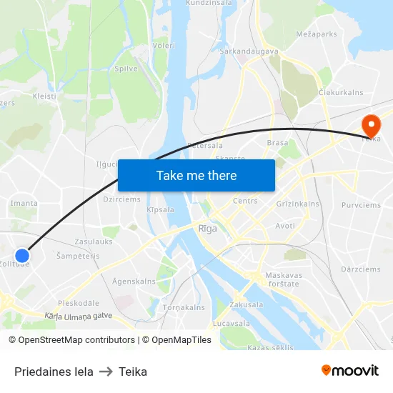 Priedaines Iela to Teika map