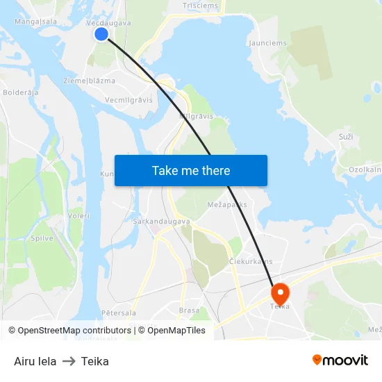 Airu Iela to Teika map