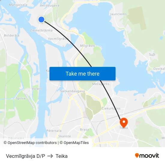 Vecmīlgrāvja D/P to Teika map