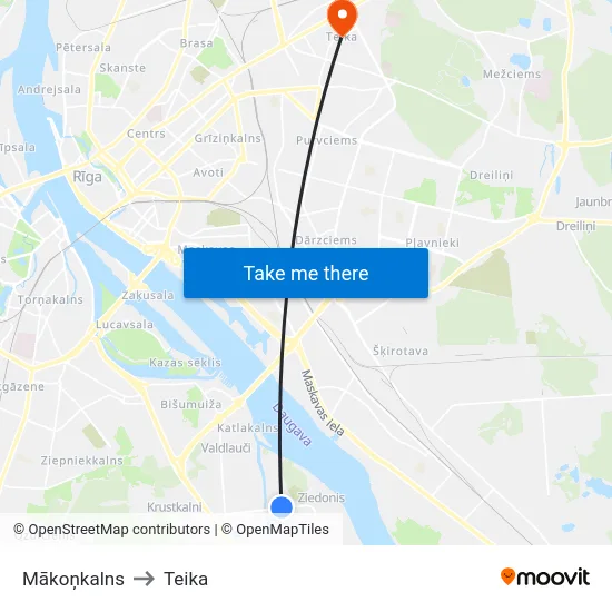 Mākoņkalns to Teika map