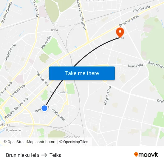 Bruņinieku Iela to Teika map