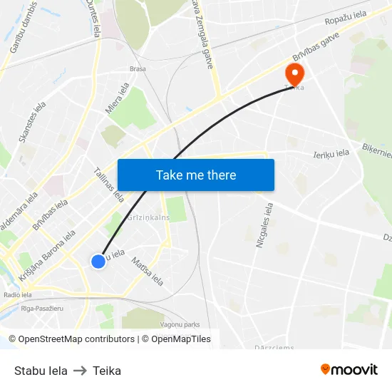 Stabu Iela to Teika map