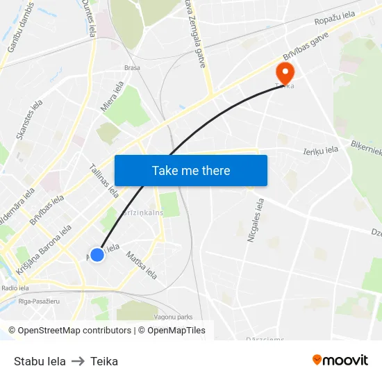 Stabu Iela to Teika map
