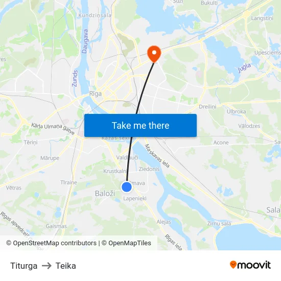 Titurga to Teika map