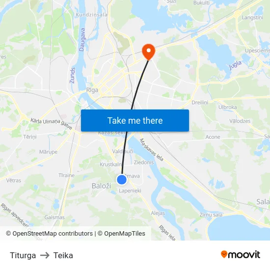 Titurga to Teika map