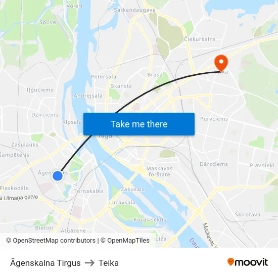 Āgenskalna Tirgus to Teika map