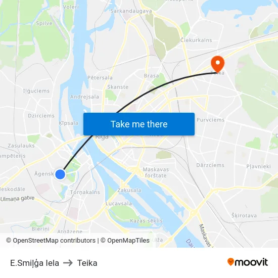 E.Smiļģa Iela to Teika map