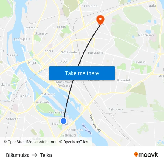 Bišumuiža to Teika map