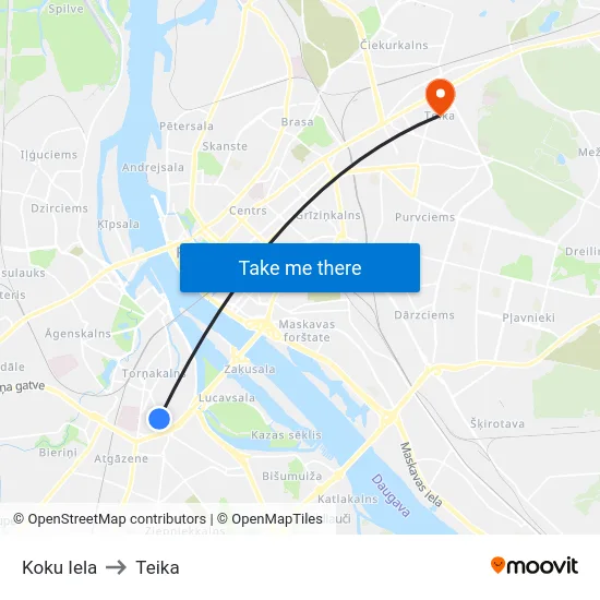 Koku Iela to Teika map