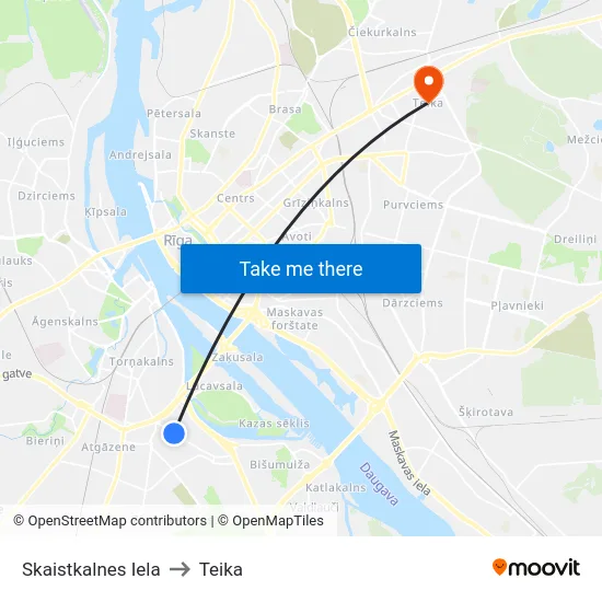 Skaistkalnes Iela to Teika map