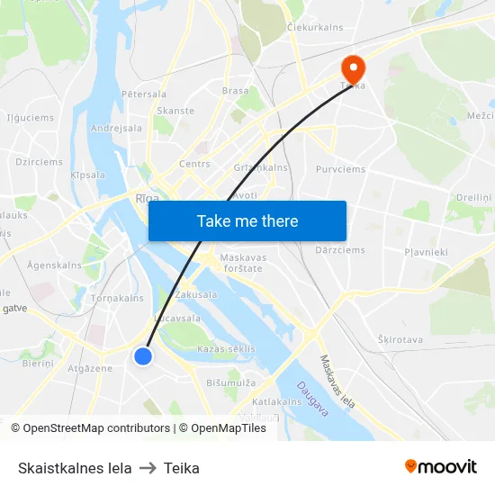 Skaistkalnes Iela to Teika map