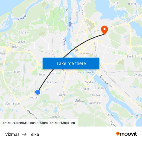 Vizmas to Teika map