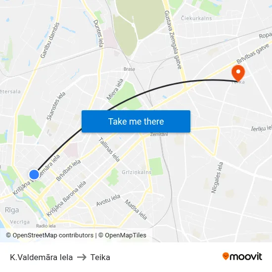 K.Valdemāra Iela to Teika map