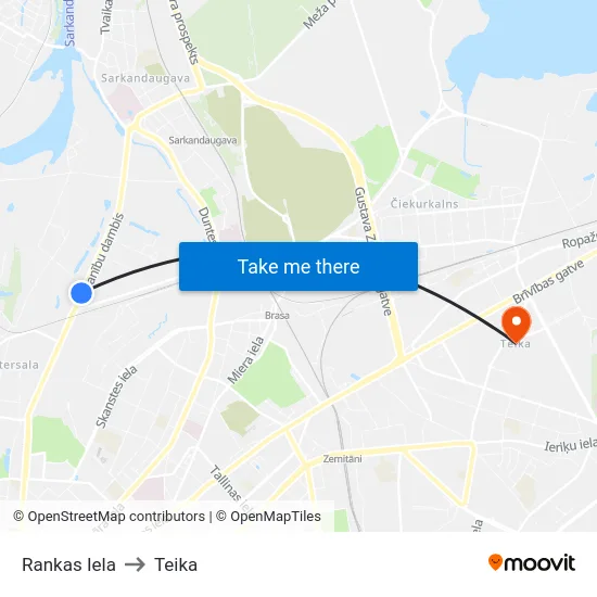 Rankas Iela to Teika map
