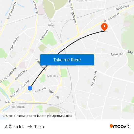 A.Čaka Iela to Teika map