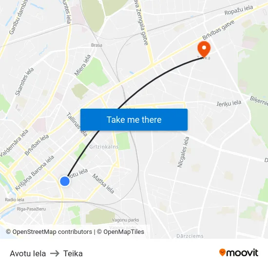 Avotu Iela to Teika map