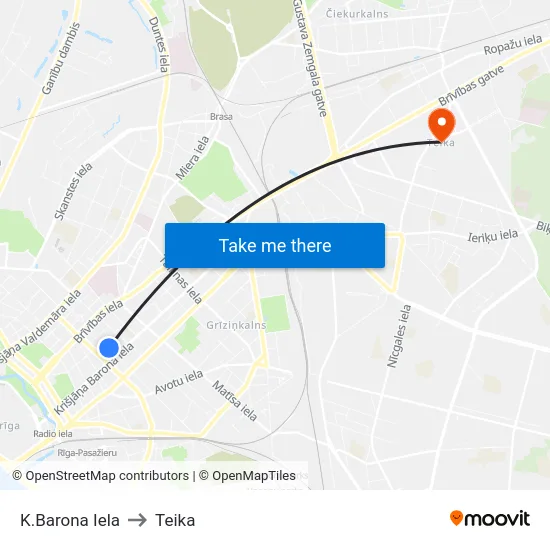 K.Barona Iela to Teika map