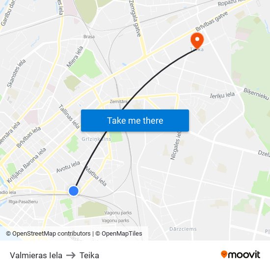 Valmieras Iela to Teika map