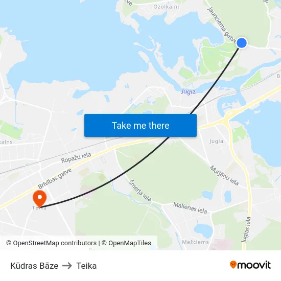 Kūdras Bāze to Teika map