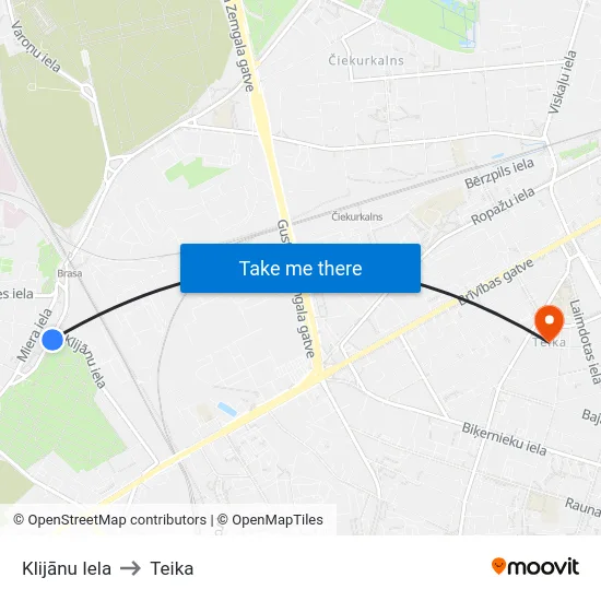 Klijānu Iela to Teika map