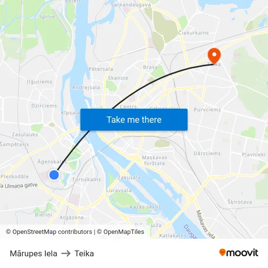 Mārupes Iela to Teika map