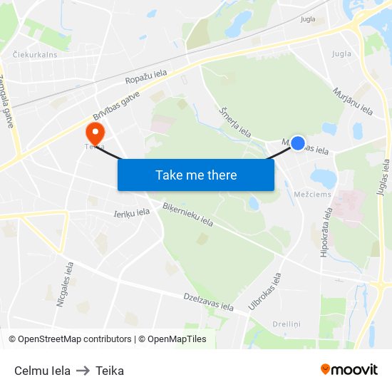 Celmu Iela to Teika map
