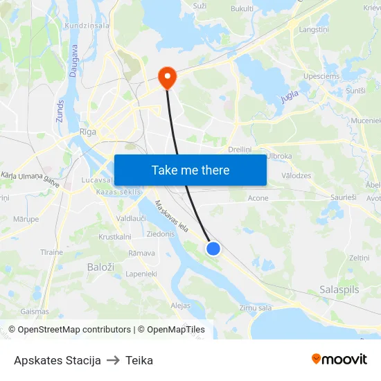 Apskates Stacija to Teika map