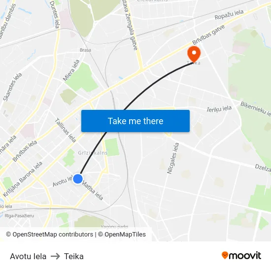 Avotu Iela to Teika map