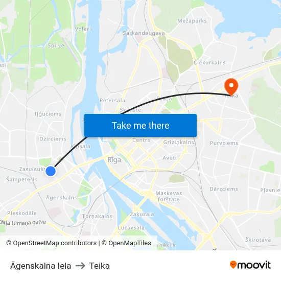 Āgenskalna Iela to Teika map