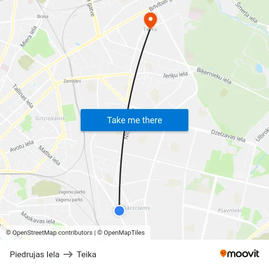 Piedrujas Iela to Teika map