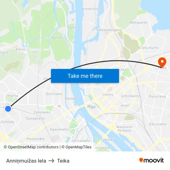 Anniņmuižas Iela to Teika map