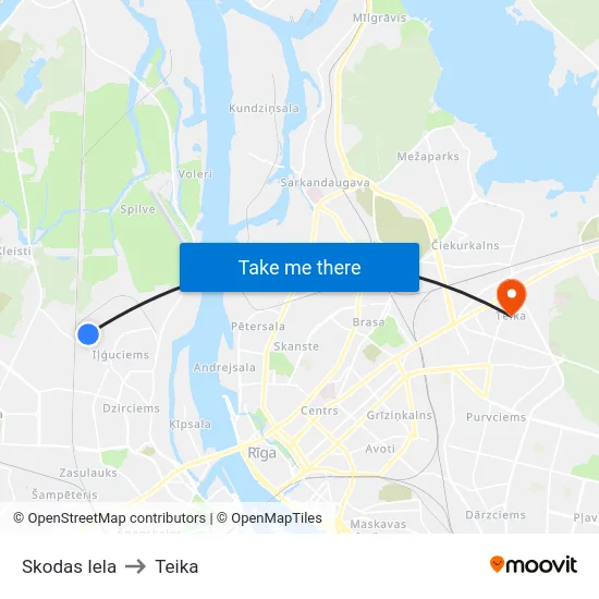 Skodas Iela to Teika map