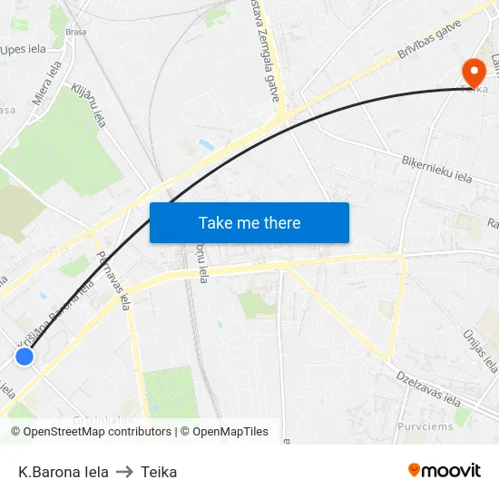 K.Barona Iela to Teika map