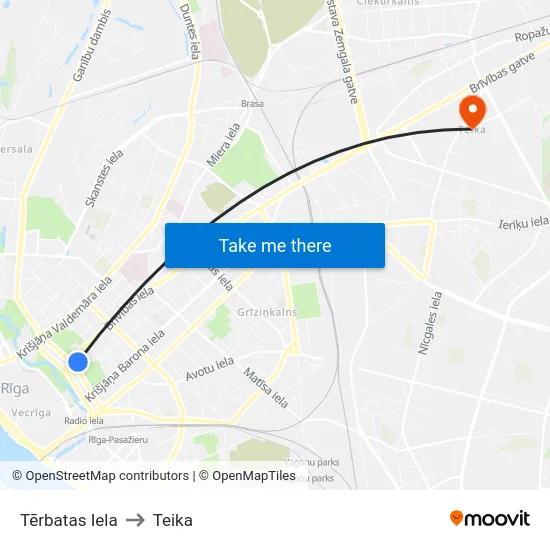 Tērbatas Iela to Teika map