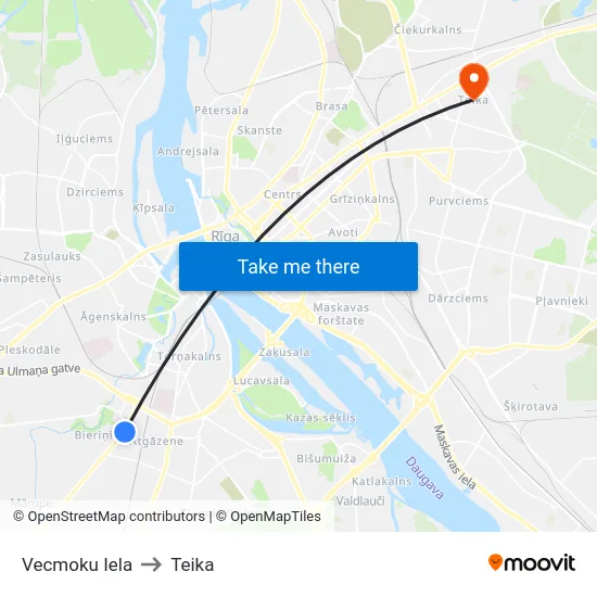 Vecmoku Iela to Teika map