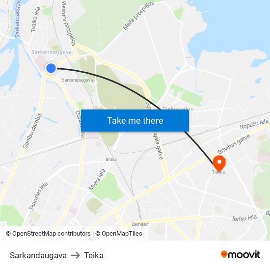 Sarkandaugava to Teika map