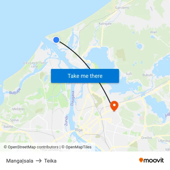 Mangaļsala to Teika map