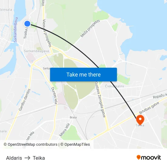 Aldaris to Teika map