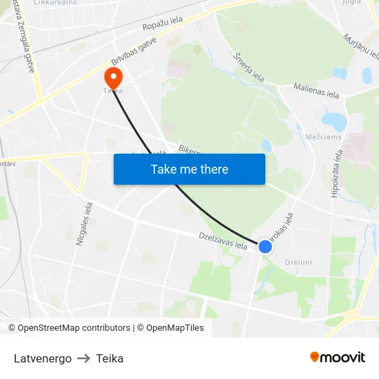 Latvenergo to Teika map