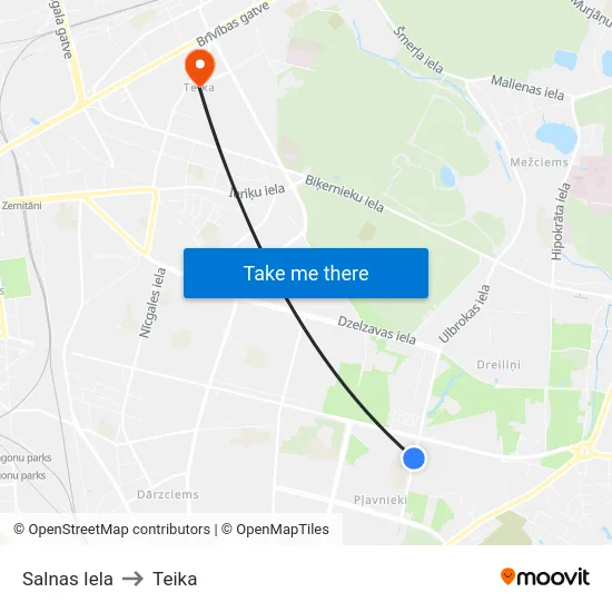 Salnas Iela to Teika map