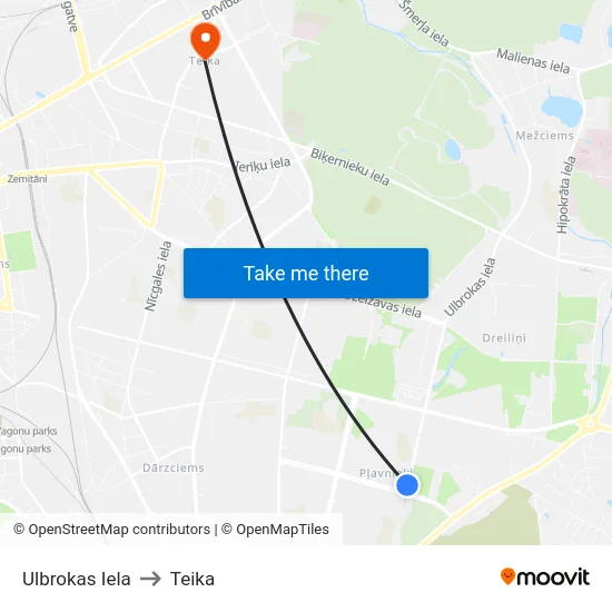 Ulbrokas Iela to Teika map