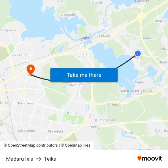 Madaru Iela to Teika map