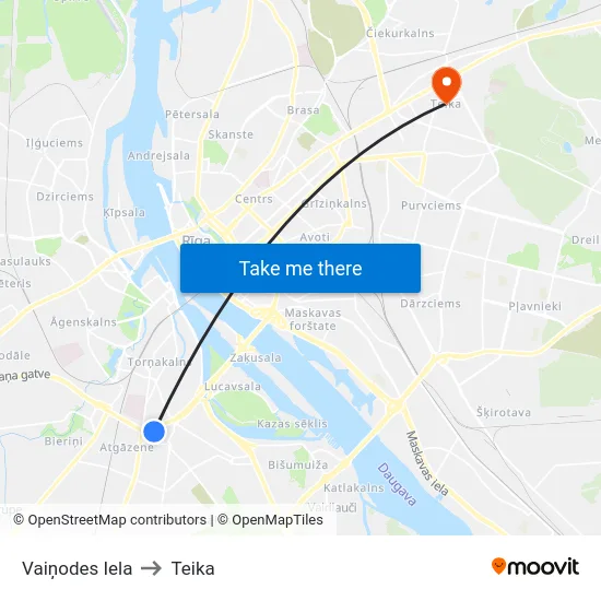 Vaiņodes Iela to Teika map